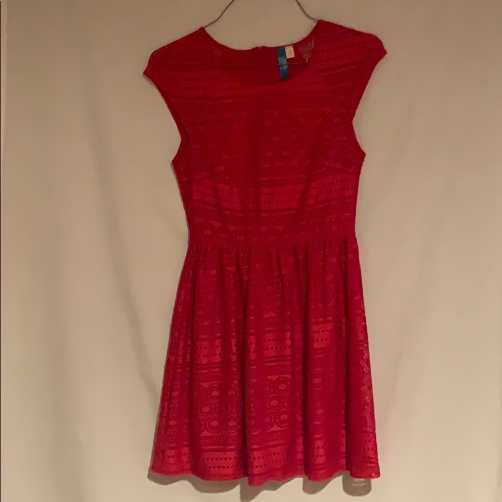 Red lace dress.